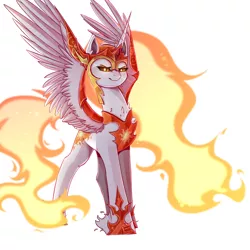 Size: 1400x1400 | Tagged: safe, artist:wolfythewolf555, derpibooru import, daybreaker, alicorn, pony, armor, female, glowing eyes, mane of fire, mare, simple background, solo, white background