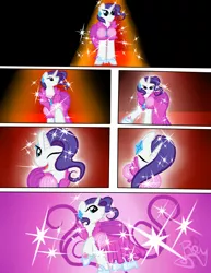 Size: 3400x4400 | Tagged: safe, artist:becauseimpink, derpibooru import, rarity, pony, unicorn, comic:transition, clothes, comic, crossdressing, dress, elusive, fabulous, rule 63, sparkles, transgender