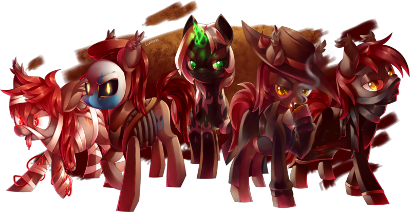 Size: 1245x642 | Tagged: safe, artist:lunchwere, derpibooru import, oc, earth pony, pony, unicorn, bandage