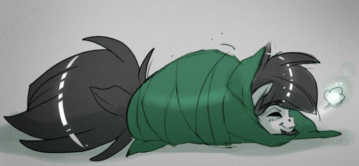 Size: 704x325 | Tagged: safe, artist:venaris, derpibooru import, oc, oc:gamer, pony, blanket, blanket burrito, snug