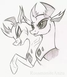 Size: 1484x1709 | Tagged: artist:rossmaniteanzu, brothers, changedling, changedling brothers, changeling, derpibooru import, king thorax, male, monochrome, pencil, pencil drawing, pharynx, prince pharynx, safe, siblings, sketch, thorax, traditional art