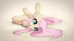 Size: 1800x1000 | Tagged: safe, artist:ifmsoul, derpibooru import, fluttershy, pegasus, pony, chest fluff, cute, female, lying down, mare, precious, shyabetes, side, smiling, solo