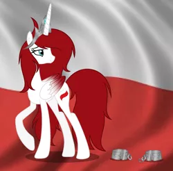 Size: 2120x2084 | Tagged: safe, artist:mylittlespider139, derpibooru import, oc, oc:queen poland, ponified, unofficial characters only, alicorn, pony, alicorn oc, base used, broken, high res, horn, independence day, nation ponies, poland, polish national independence day, shackles, solo, two toned wings, wings