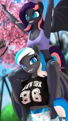 Size: 1080x1920 | Tagged: safe, artist:anthroponiessfm, derpibooru import, oc, oc:diamond azure, oc:noctilucent, anthro, bat pony, plantigrade anthro, 3d, armpits, barefoot, bat pony oc, bat wings, clothes, cute, eeee, explicit source, feet, female, giggling, happy, nail polish, source filmmaker, toenail polish, wings