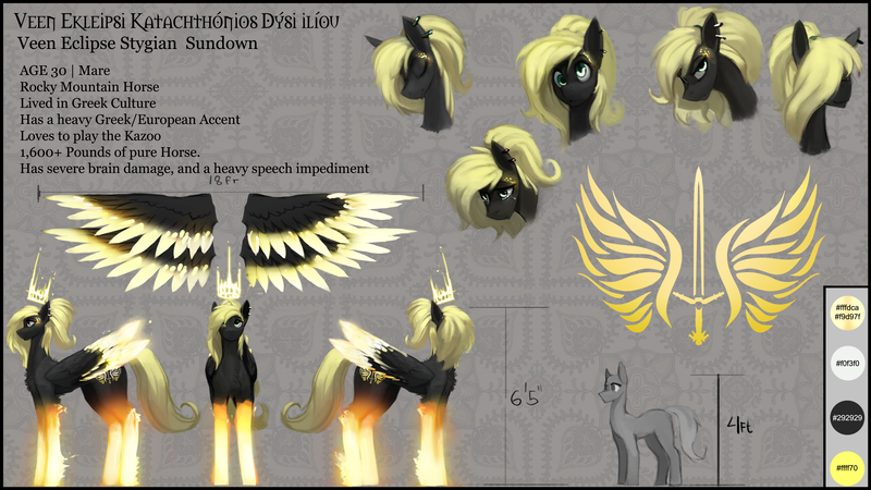 Size: 4800x2700 | Tagged: safe, alternate version, artist:nsilverdraws, deleted from derpibooru, derpibooru import, oc, oc:veen sundown, unofficial characters only, horse, pegasus, pony, abstract, abstract background, adorable face, adorkable, angry, blonde, chest fluff, conquest, crown, crying, cute, cutie mark, derp, dork, expressions, female, floating crown, fluffy, four wings, glowing wings, handwriting, happy, high res, jewelry, leg fluff, magic, mare, multiple wings, name, piercing, ponytail, pouting, reference sheet, regalia, sad, simple background, size comparison, size difference, smug, solo, sundown clan, sword, text, weapon, wings
