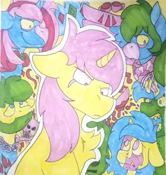 Size: 1080x1141 | Tagged: safe, artist:euspuche, derpibooru import, oc, oc:bean, oc:boomer, oc:lactis, oc:naiv nein, oc:solar chaser, pony, miguel caballero rojo, traditional art