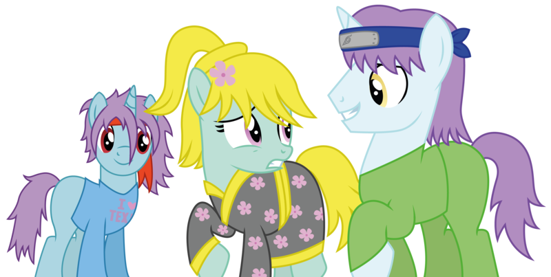 Size: 5960x3000 | Tagged: safe, artist:dragonchaser123, derpibooru import, oc, oc:alexandre, oc:hiroshi, oc:sayuri, unofficial characters only, earth pony, pony, unicorn, absurd resolution, blank flank, clothes, female, flower, flower in hair, headband, kimono (clothing), male, mare, raised hoof, simple background, stallion, transparent background, vector