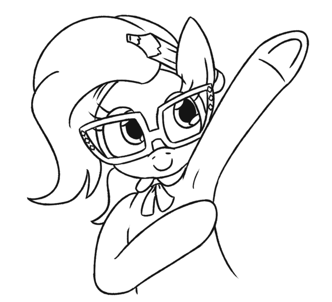 Size: 1043x947 | Tagged: safe, artist:jargon scott, derpibooru import, grace manewitz, earth pony, semi-anthro, armpits, black and white, female, grace manewitz is an armpit slut, grayscale, lineart, mare, monochrome, pencil behind ear, simple background, solo, underhoof, white background