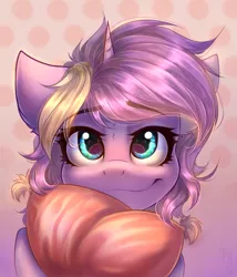 Size: 1027x1200 | Tagged: safe, artist:falafeljake, derpibooru import, oc, oc:lilac clime, unofficial characters only, pony, unicorn, bust, pillow, solo