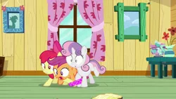 Size: 1920x1080 | Tagged: safe, derpibooru import, screencap, apple bloom, scootaloo, sweetie belle, pony, the last crusade, bound together, clubhouse, crusaders clubhouse, cutie mark crusaders