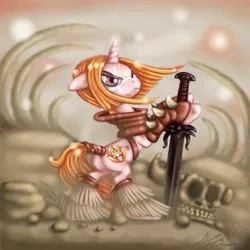 Size: 1417x1417 | Tagged: safe, artist:deathcutlet, derpibooru import, ponified, pony, golden axe, solo, tyris