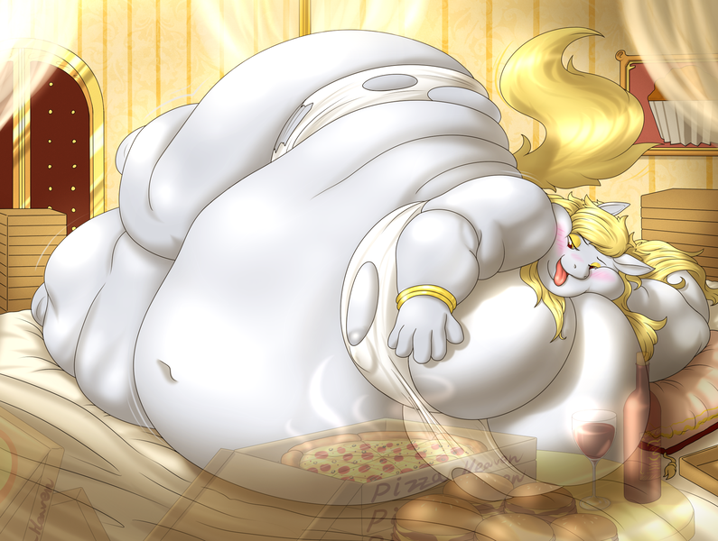 Size: 2280x1720 | Tagged: questionable, alternate version, artist:terishaeilian, derpibooru import, derpy hooves, anthro, aderpose, alcohol, belly, belly button, big belly, big breasts, bingo wings, blob, blushing, breasts, burger, busty derpy hooves, clothes, double chin, exposed belly, fat, food, foodplay, hamburger, huge belly, huge breasts, impossibly large belly, impossibly large breasts, meat, morbidly obese, muffin queen, obese, pepperoni, pepperoni pizza, pizza, ponies eating meat, queen derpy, ripping clothes, rolls of fat, thighs, thunder thighs, tongue out, torn clothes, wine