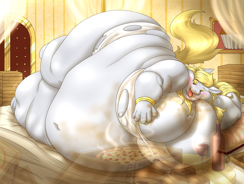 Size: 2280x1720 | Tagged: questionable, alternate version, artist:terishaeilian, derpibooru import, derpy hooves, anthro, aderpose, alcohol, belly, belly button, big belly, big breasts, bingo wings, blob, blushing, breasts, burger, busty derpy hooves, clothes, double chin, exposed belly, fat, food, foodplay, hamburger, huge belly, huge breasts, impossibly large belly, impossibly large breasts, meat, messy, morbidly obese, muffin queen, obese, pepperoni, pepperoni pizza, pizza, queen derpy, ripping clothes, rolls of fat, slob, stains, thighs, thunder thighs, tongue out, torn clothes, wine