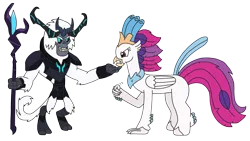 Size: 3264x1836 | Tagged: adorabolical, angry, artist:supahdonarudo, classical hippogriff, clenched fist, clenched teeth, cute, derpibooru import, hand on chin, hippogriff, madorable, my little pony: the movie, novobetes, queen novo, raised fist, safe, shaking fist, showdown, simple background, staff, staff of sacanas, stormabetes, storm king, taunting, this will end in pain and/or death, transparent background, yeti