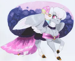 Size: 3644x2974 | Tagged: safe, artist:frozensoulpony, derpibooru import, oc, oc:sundance tinker, pegasus, pony, clothes, dress, female, filly, gala dress, offspring, parent:rainbow dash, parent:thunderlane, parents:thunderdash, solo, traditional art