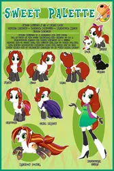 Size: 4506x6751 | Tagged: safe, artist:xwhitedreamsx, derpibooru import, oc, oc:sweet palette, unofficial characters only, crystal pony, dog, earth pony, pony, equestria girls, absurd resolution, clothes, commission, dress, female, filly, foal, gala dress, mare, pet, ponied up, rainbow power, reference sheet, solo