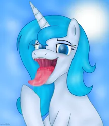 Size: 4250x4942 | Tagged: suggestive, artist:emu34b, derpibooru import, oc, oc:crescendo, pony, bust, drool, drool string, female, gullet, lidded eyes, maw, mawshot, open mouth, oral invitation, saliva puddle, salivating, smiling, solo, solo female, teeth, tongue out, uvula