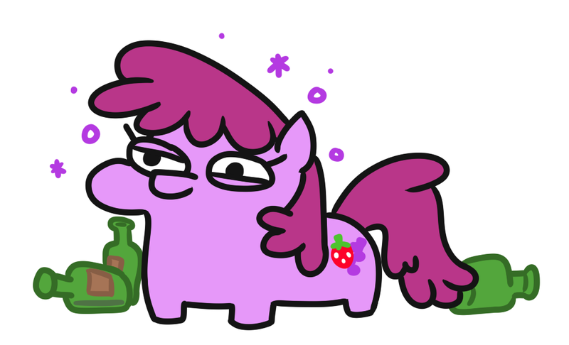 Size: 1004x610 | Tagged: safe, artist:jargon scott, derpibooru import, berry punch, berryshine, pony, alcohol, drunk, drunk bubbles, simple background, solo, squatpony, white background