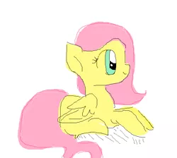 Size: 643x577 | Tagged: safe, artist:wisheslotus, derpibooru import, fluttershy, pegasus, pony, female, mare, ms paint, prone, simple background, smiling, solo, white background