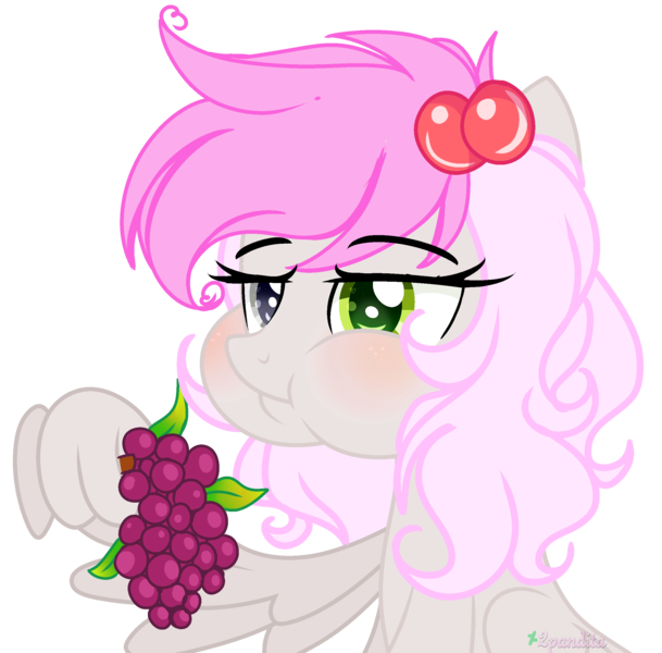 Size: 2409x2374 | Tagged: safe, artist:2pandita, derpibooru import, oc, oc:pandita, pegasus, pony, base used, eating, female, food, grapes, heterochromia, mare, simple background, solo, transparent background, wing hands, wings