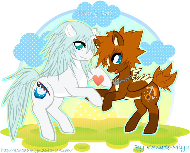 Size: 826x667 | Tagged: safe, artist:kanade-miyu, derpibooru import, ponified, pony, kingdom hearts, riku, sora