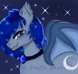Size: 768x728 | Tagged: safe, artist:fluffychan, derpibooru import, oc, oc:stelkhavolk, unofficial characters only, bat pony, pony, :3, bat pony oc, bat wings, cute, freckles, jewelry, lunar guardian, male, necklace, sapphire, stallion, stars, wings