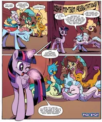 Size: 716x853 | Tagged: alicorn, artist:pencils, comic, cute, derpibooru import, diaocelles, diastreamies, gallabetes, gallus, group hug, hug, idw, ocellus, safe, sandabetes, sandbar, silverstream, smolder, smolderbetes, spoiler:comic, spoiler:comic84, student six, twilight sparkle, twilight sparkle (alicorn), yona, yonadorable