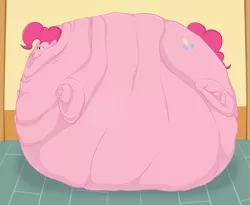 Size: 3091x2533 | Tagged: suggestive, artist:edgeofmind, derpibooru import, pinkie pie, pony, belly, belly bed, big belly, bingo wings, blob, double chin, fat, huge belly, immobile, impossibly large belly, impossibly obese, large belly, morbidly obese, neck roll, obese, piggy pie, pudgy pie, rolls of fat, round, solo, spittle, tongue out