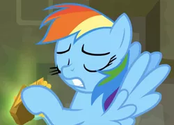 Size: 944x677 | Tagged: safe, derpibooru import, screencap, rainbow dash, pegasus, pony, daring doubt, cropped, great moments in animation, solo, truth talisman