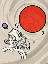 Size: 774x1031 | Tagged: safe, artist:ouichetartare, derpibooru import, princess celestia, ponified, alicorn, pony, amaterasu, crossover, eyes closed, female, okami, sun