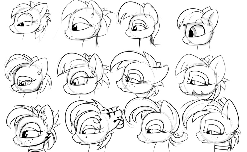 Size: 3900x2400 | Tagged: safe, artist:flufflepimp, derpibooru import, pony, female, learning to draw, lineart, mare, simple background, sketch, sketch dump, white background