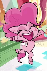 Size: 656x990 | Tagged: safe, derpibooru import, pinkie pie, earth pony, pony, my little pony: pony life, cropped, cute, diapinkes, excited, eyes closed, happy, jumping, open mouth, ponk, solo, teeth