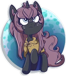 Size: 1465x1691 | Tagged: safe, artist:binkyt11, derpibooru import, oc, oc:belladonna lamia, unofficial characters only, pony, unicorn, chibi, circle background, ear fluff, eye clipping through hair, female, freckles, looking up, mare, raised hoof, shiny, solo