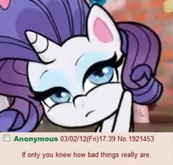 Size: 523x499 | Tagged: safe, derpibooru import, edit, rarity, pony, unicorn, my little pony: pony life, 4chan, drama, if only you knew how bad things really are, pony life drama, reaction image, solo, upset