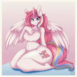 Size: 4096x4096 | Tagged: alicorn, alicorn oc, anthro, artist:tatemil, butt, chest fluff, cleavage fluff, derpibooru import, disproportional anatomy, excessive chest fluff, femboy, horn, huge butt, large butt, male, nudity, oc, oc:nekonin, plantigrade anthro, safe, solo, unofficial characters only, wings