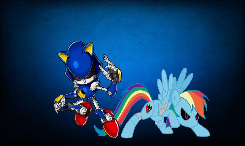 Size: 4000x2391 | Tagged: safe, artist:brandonale, derpibooru import, pony, robot, robot pony, crossover, dashbot, image, jpeg, metal rainbow dash, metal sonic, rainbot dash, roboticization, sonic the hedgehog, sonic the hedgehog (series)