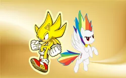 Size: 3028x1888 | Tagged: artist:brandonale, copy and paste, crossover, derpibooru import, rainbow dash, safe, sonic the hedgehog, sonic the hedgehog (series), super form, super rainbow dash, super sonic