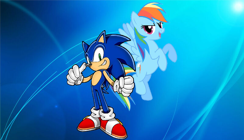 Size: 3496x2000 | Tagged: safe, artist:brandonale, derpibooru import, rainbow dash, hedgehog, pony, copy and paste, crossover, flying, sonic the hedgehog, sonic the hedgehog (series)