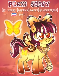 Size: 1308x1680 | Tagged: safe, artist:yojohcookie, derpibooru import, oc, butterfly, earth pony, pegasus, pony, cute, female, filly, short, shorthair, soft, solo, specie, yellow