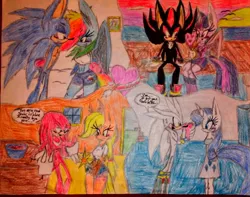 Size: 1828x1440 | Tagged: alicorn, anthro, applejack, artist:dansonic15, crossover, crossover shipping, derpibooru import, female, knuckles the echidna, male, rainbow dash, rarity, safe, shadow the hedgehog, shipping, silver the hedgehog, sonicdash, sonic the hedgehog, sonic the hedgehog (series), straight, traditional art, twilight sparkle, twilight sparkle (alicorn)
