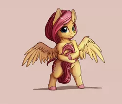 Size: 2332x1976 | Tagged: artist:miokomata, bipedal, chest fluff, covering, derpibooru import, fangs, female, fluttershy, freckles, mare, pegasus, safe, semi-anthro, sexy, simple background, smol, solo, tail between legs, tail covering