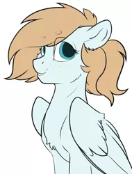 Size: 2656x3500 | Tagged: safe, artist:cold blight, derpibooru import, oc, oc:cold blight, unofficial characters only, pegasus, pony, beanbrows, eyebrows, female, floppy ears, simple background, smiling, solo, white background, wings