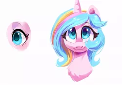 Size: 877x615 | Tagged: safe, artist:colorfulcolor233, derpibooru import, oc, oc:oofy colorful, unofficial characters only, pony, unicorn, bust, chest fluff, close-up, eye, female, mare, simple background, solo, white background