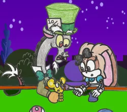 Size: 1700x1497 | Tagged: alice, alice in wonderland, artist:drquack64, cream the rabbit, crossover, derpibooru import, diddy kong racing, discord, donkey kong series, mad hatter, pipsy the mouse, safe, sonic the hedgehog (series)