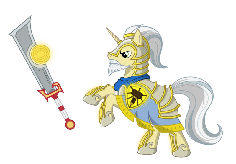 Size: 4485x3115 | Tagged: safe, artist:vistamage, derpibooru import, ponified, pony, unicorn, armor, ashbringer, beard, facial hair, simple background, sword, tirion fordring, transparent background, warcraft, weapon