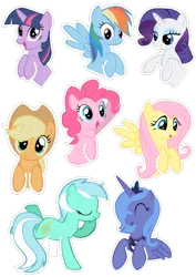 Size: 2067x2923 | Tagged: safe, artist:oceanbreezebrony, derpibooru import, applejack, fluttershy, lyra heartstrings, pinkie pie, princess luna, rainbow dash, rarity, twilight sparkle, pony, mane six, s1 luna, simple background, sticker, transparent background