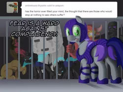 Size: 1067x800 | Tagged: safe, artist:crispokefan, derpibooru import, oc, oc:pun, changeling, earth pony, enderman, minotaur, pony, ask pun, agent 707, armor, ask, ghast, minecraft, night guard armor