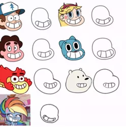Size: 716x721 | Tagged: safe, derpibooru import, rainbow dash, pegasus, pony, my little pony: pony life, /mlp/, bean mouth, calarts, comparison, dipper pines, drama, female, gravity falls, grinning potato, gumball watterson, lion-o, mare, pony life drama, star butterfly, star vs the forces of evil, steven quartz universe, steven universe, the amazing world of gumball, thundercats roar, we bare bears