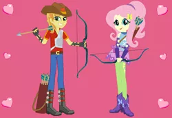 Size: 870x600 | Tagged: safe, artist:owletbrigthness, derpibooru import, braeburn, fluttershy, equestria girls, friendship games, archery, braeshy, equestria girls-ified, female, male, shipping, straight