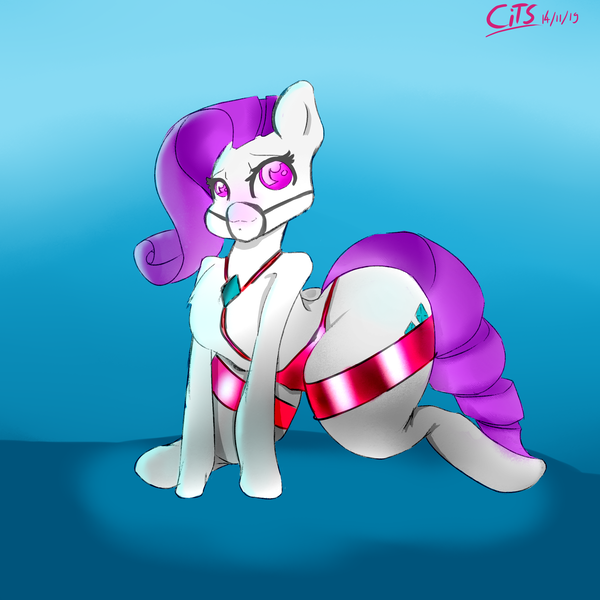 Size: 3000x3000 | Tagged: suggestive, artist:b88n00, derpibooru import, rarity, pony, unicorn, bridle, clothes, harness, panties, purple eyes, socks, solo, tack, thigh highs, underwear, wrong eye color